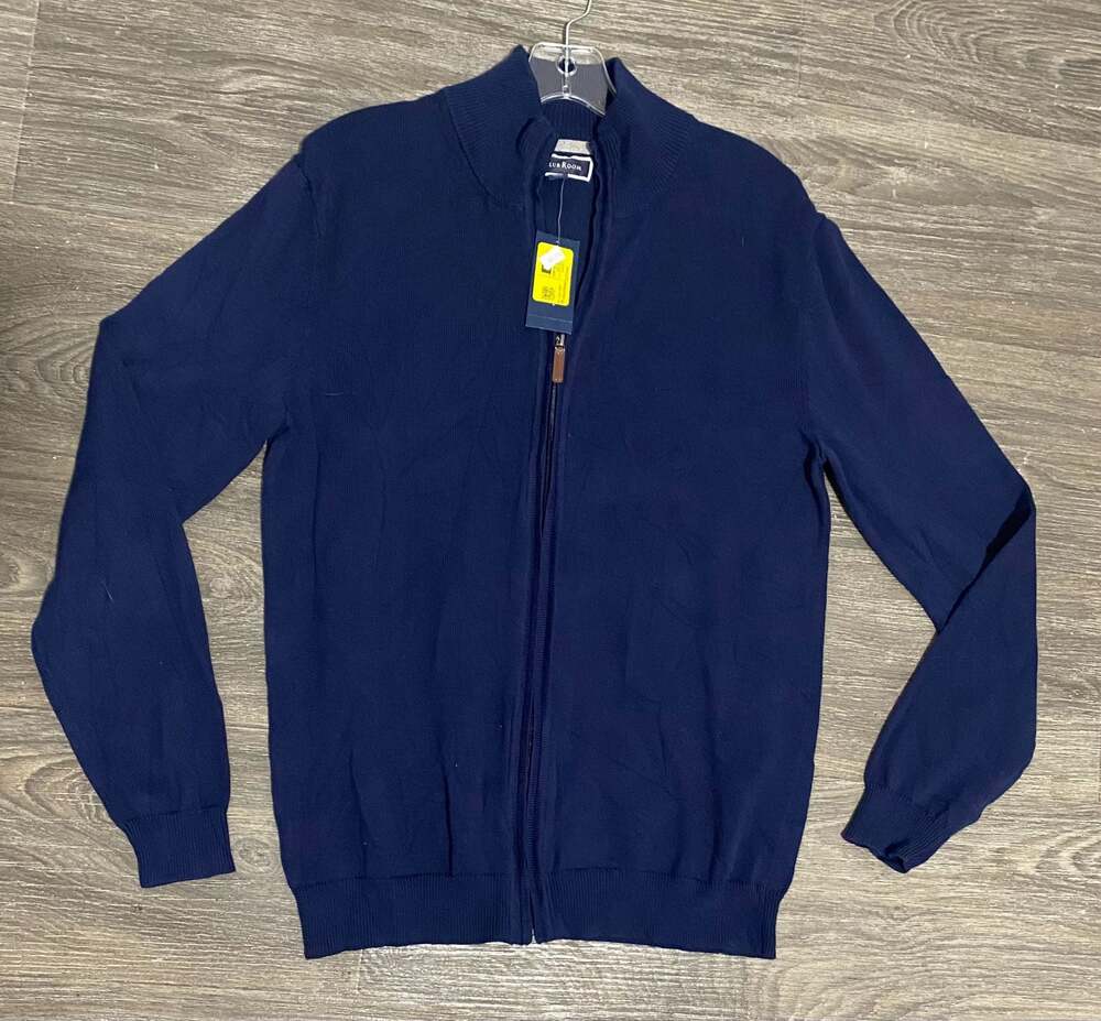 Club Room Men's Navy Blue Full Zip Cotton Knit Cardigan Sweater